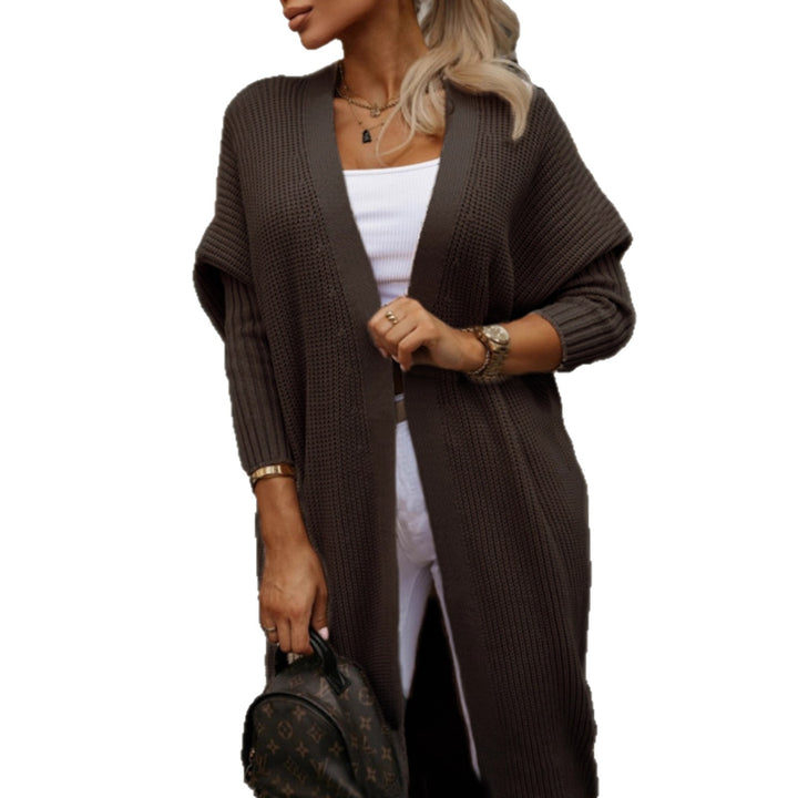 Long Sleeve Knitted Jacket for Women with Open Cut and Waffle Pattern Lune London