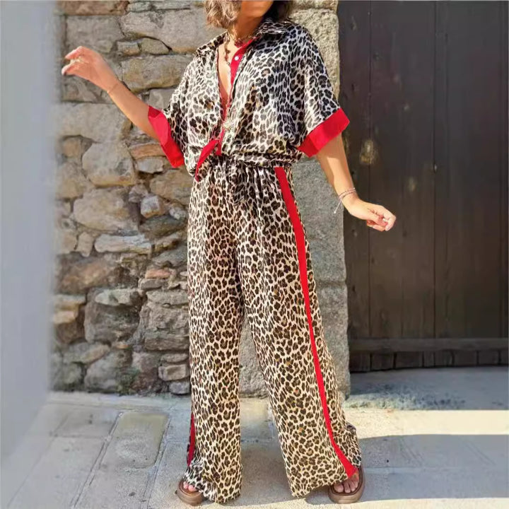 Ladies elegant leopard print jumpsuit with wide legs and relaxed fit Lune London