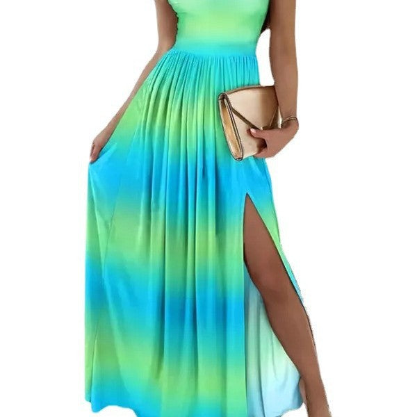 Maxi dress for women with charming neckline and asymmetrical slit Lune London