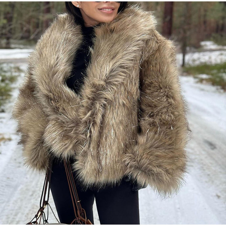 Ladies luxurious faux fur jacket with sparkling detail Lune London