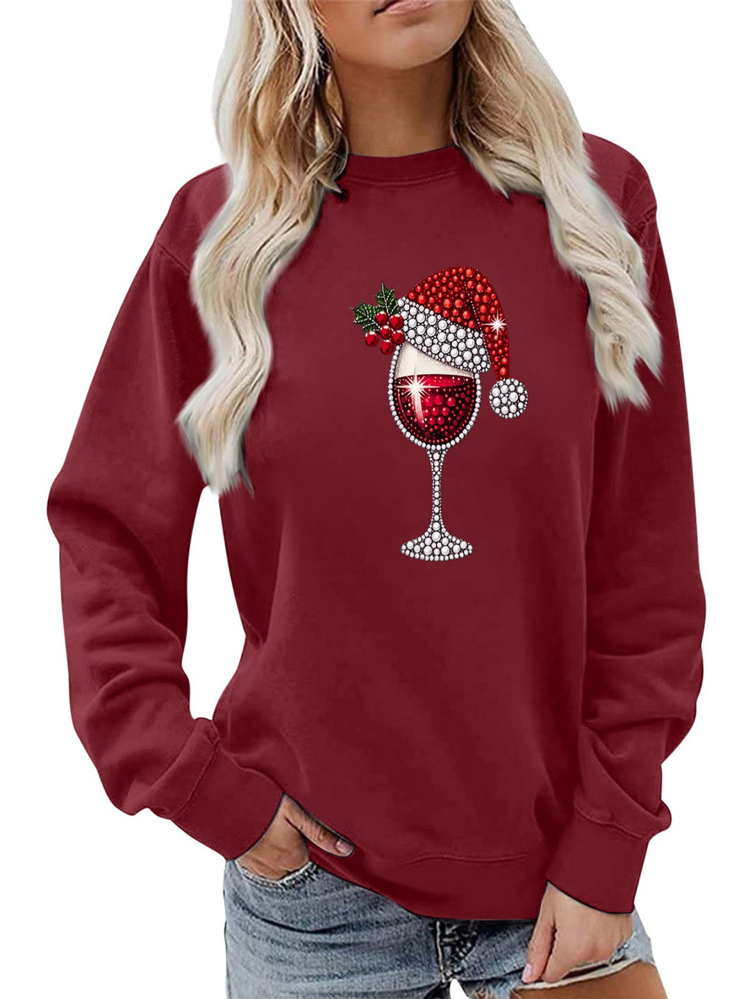 Sweatshirt pour femmes avec doublure douce et motif festif en vin Chic & Stil