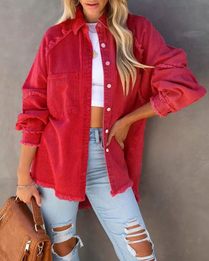 Oversized denim shirt for women with fringes Chic & Stil