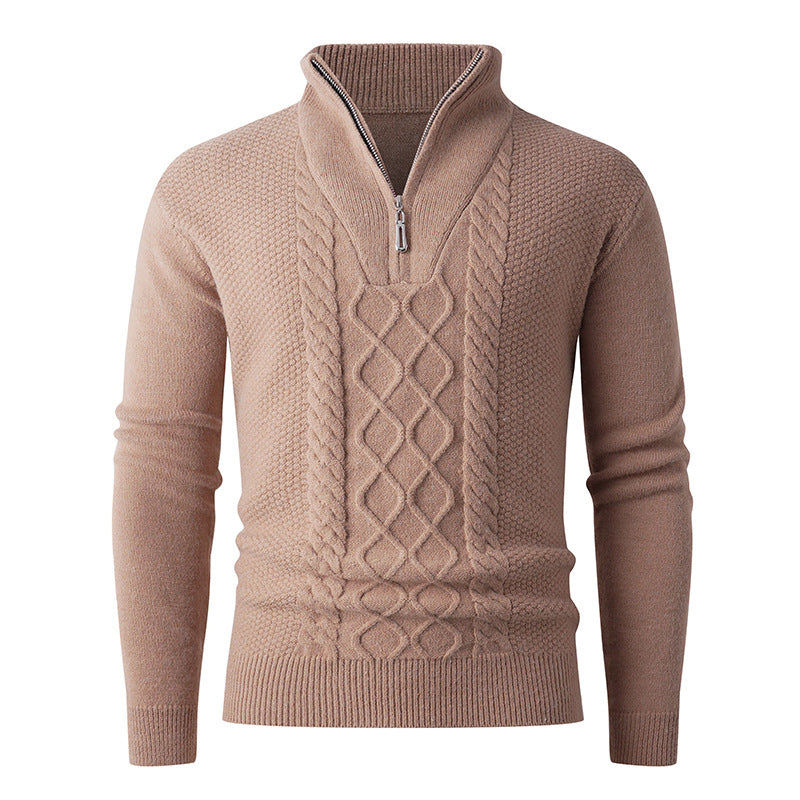 Men's Elegant Knit Sweater with High Collar and Zip Lune London