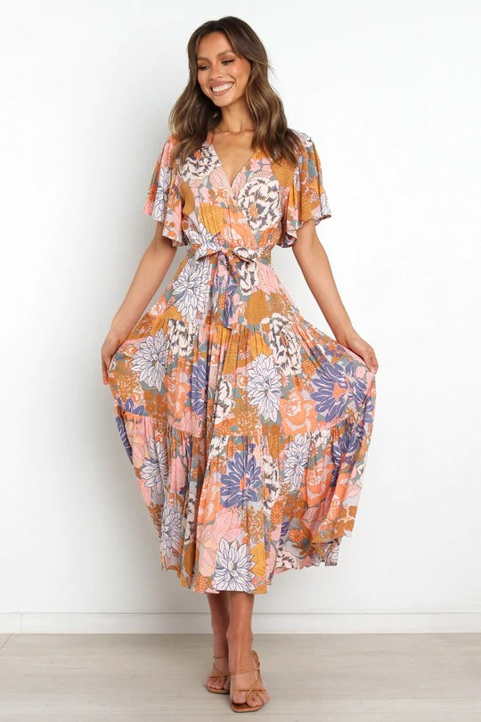 Chic Floral Ruffle Maxi Dress for Women