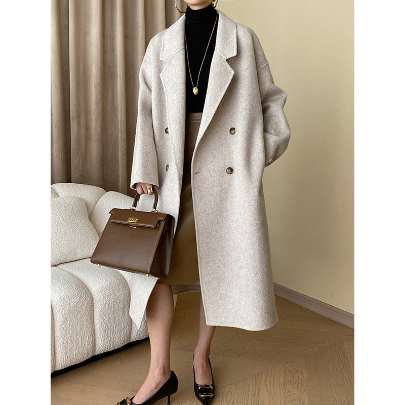 Women's Elegant Wool Coat with Double Breasted Buttons Chic & Stil