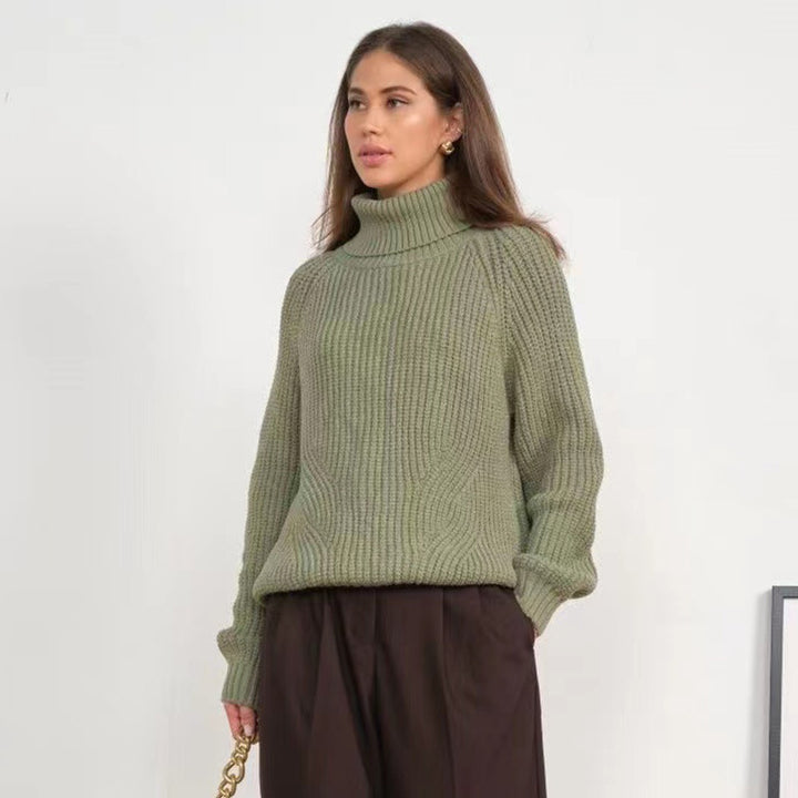 Women chunky knit sweater with high collar Lune London