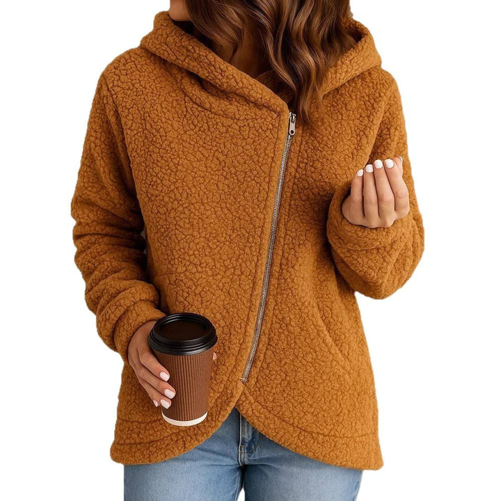 Ladies cozy fleece jacket with asymmetrical zipper Lune London