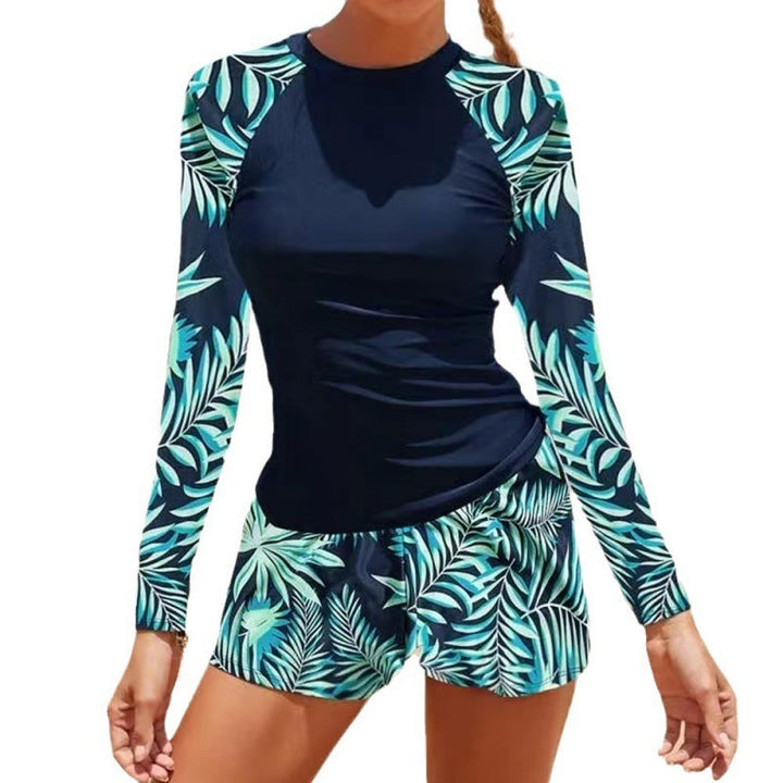 Women UV Protection Swimsuit with Long Sleeves and Fashionable Leaf Design Lune London