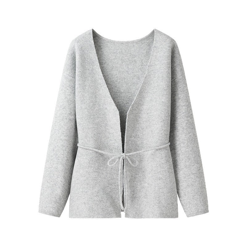 Veste tricotée décontractée pour femmes avec ceinture à nouer à la mode Lune London