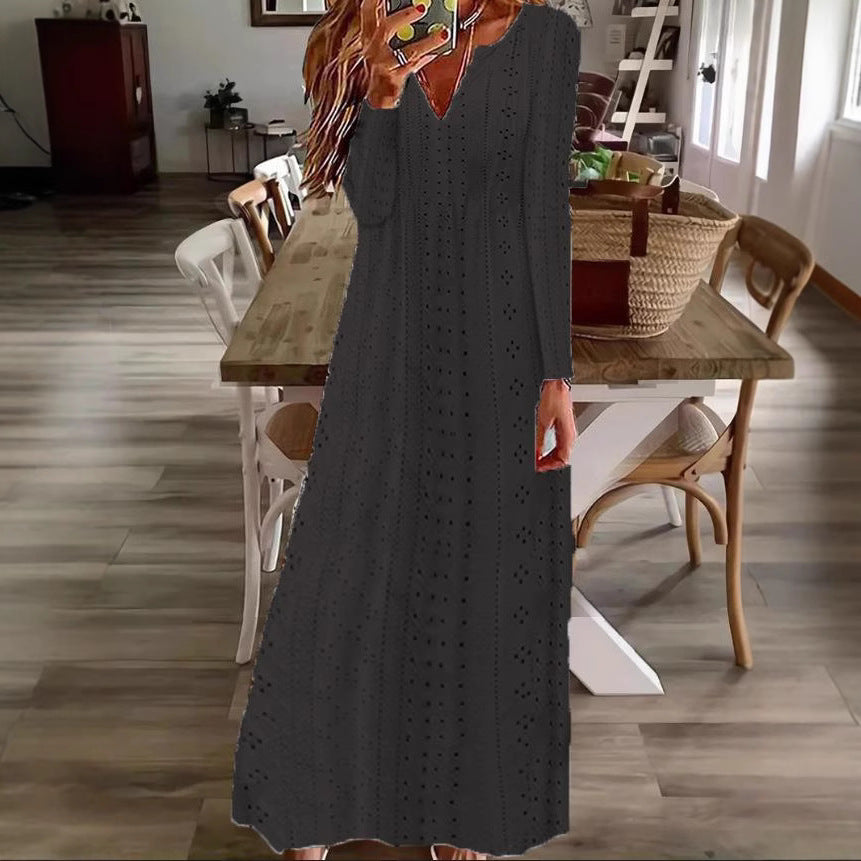 Maxi dress for women with a delicate lace pattern and V-neck Lune London
