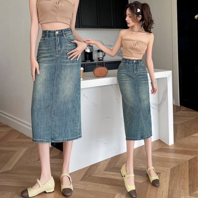 Jupe longue en denim pour femmes avec fente avant Chic & Stil