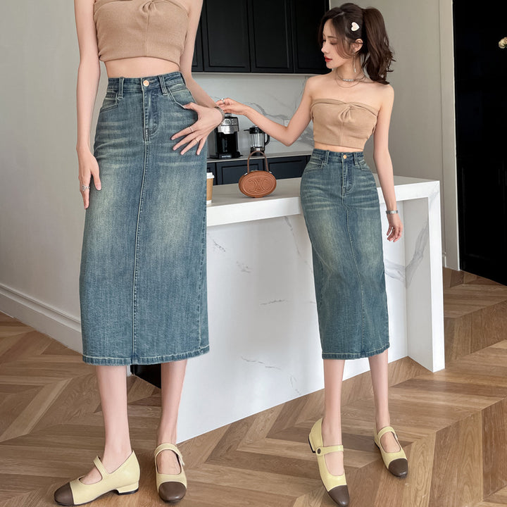 Jupe longue en denim pour femmes avec fente avant Chic & Stil