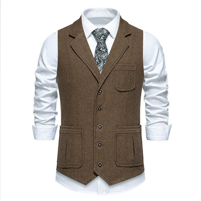 Classic herringbone design men's suit vest with practical pockets Lune London