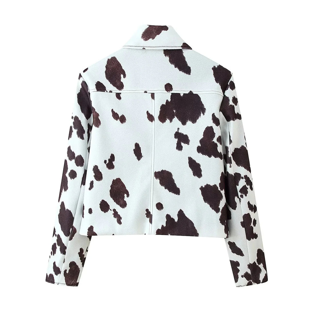 Cropped faux leather jacket for women with animal print Lune London