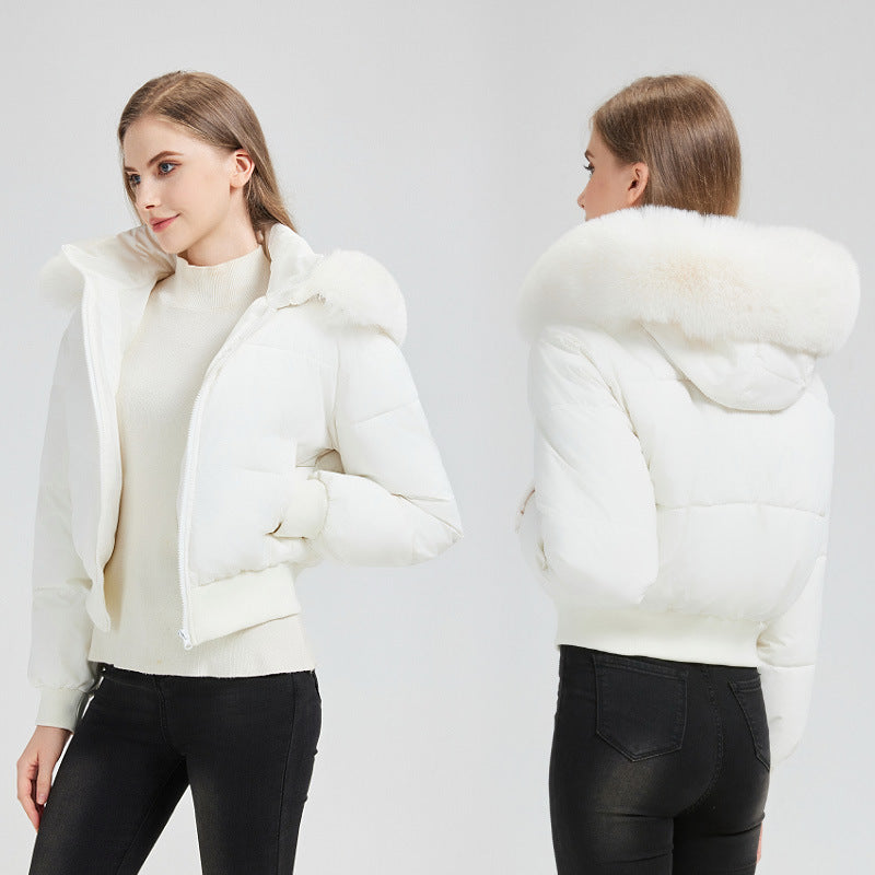 Lady short quilted jacket with removable faux fur collar Lune London