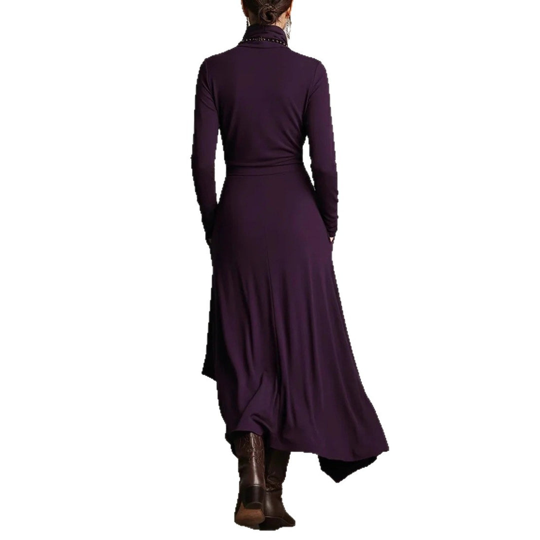Women's Elegant Maxi Dress with Draped Top and Asymmetrical Cut Lune London