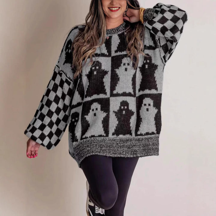 Ladies Large, comfortable knitted sweater with ghost design Lune London
