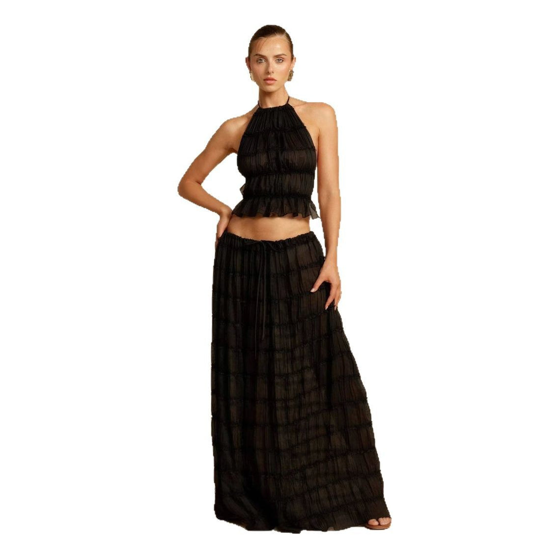 Maxi dress for women with gathered bodice and elegant cut at the waist Chic & Stil
