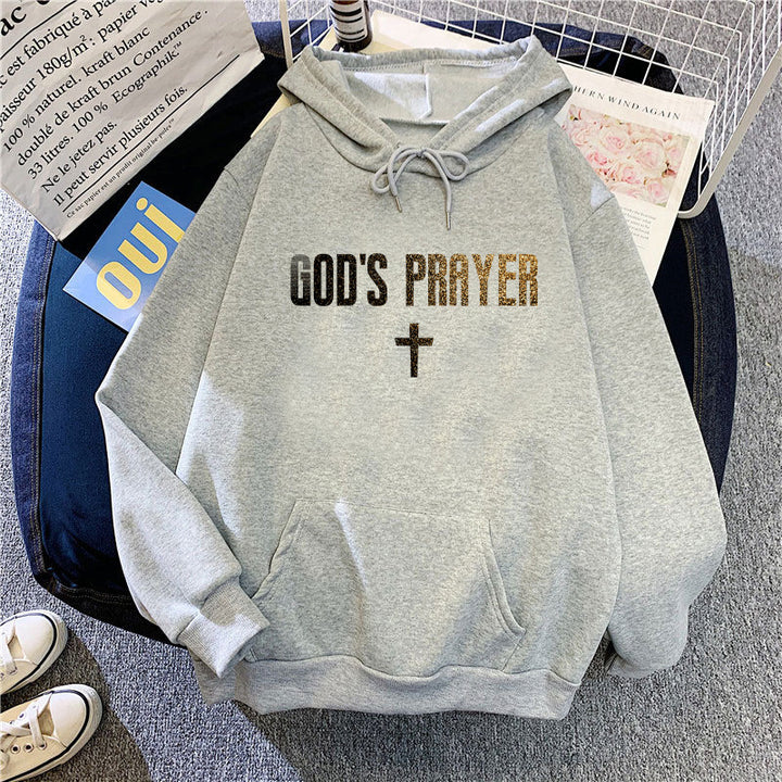 Women's hooded sweatshirt with unique lettering and cross design Chic & Stil