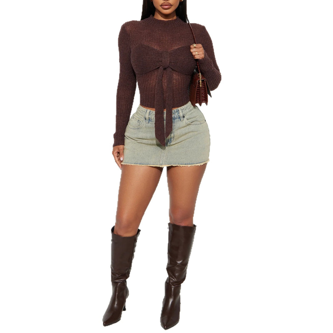 Women Elegant knit top with a fine mesh structure and transparent inserts Lune London