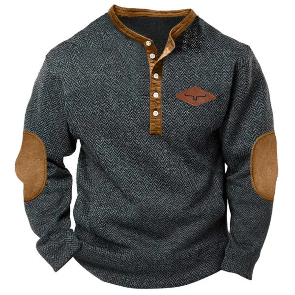 Trendy men's sweater with contrasting collar and elbow patches Lune London