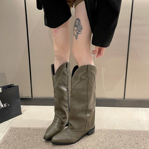 Women's cowboy boots with decorative studs and a comfortable block heel Lune London