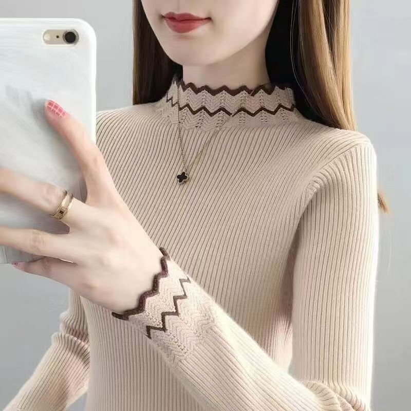 Pull en tricot pour femme avec col montant et motif en vagues Chic & Stil