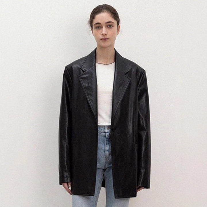 Veste blazer en cuir synthétique surdimensionnée pour femmes Chic & Stil