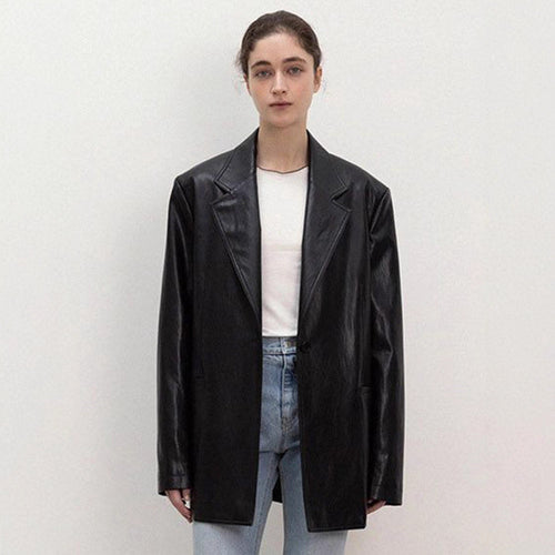 Veste blazer en cuir synthétique surdimensionnée pour femmes Chic & Stil