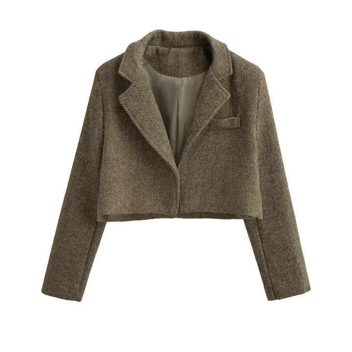 Short blazer jacket for women with an elegant herringbone design Lune London