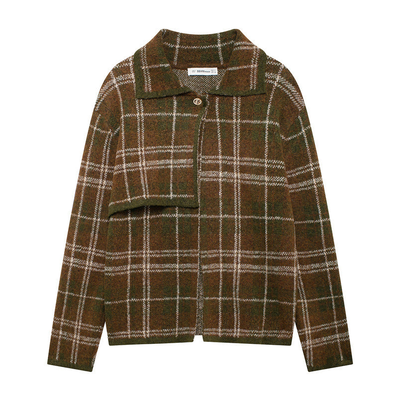 Ladies Fluid Checked Jacket with Elegant Stand-Up Collar Lune London