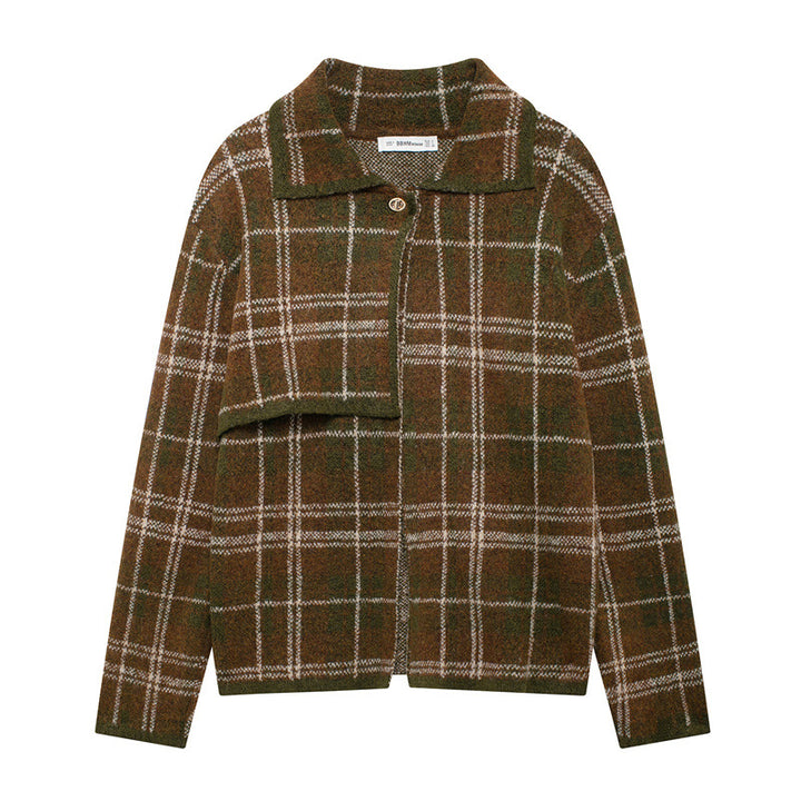 Ladies Fluid Checked Jacket with Elegant Stand-Up Collar Lune London