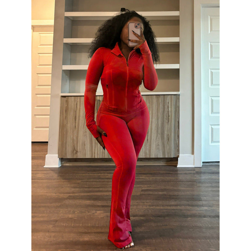 Fitted women's jumpsuit with high collar and full zip Lune London