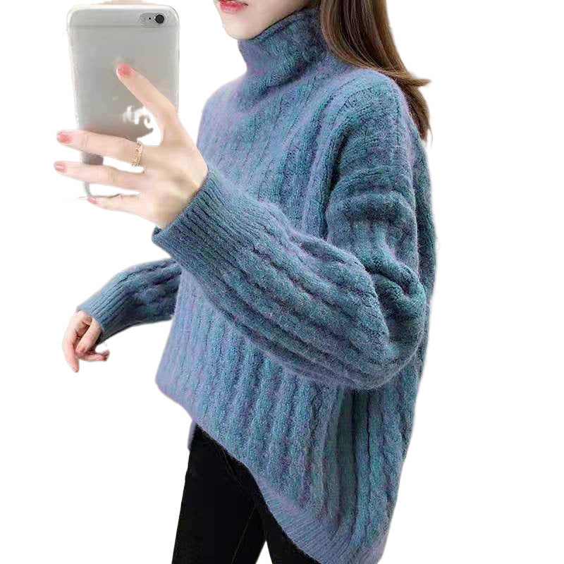 Knitted sweater for women with a modern ribbed design featuring a high collar and relaxed sleeves Lune London