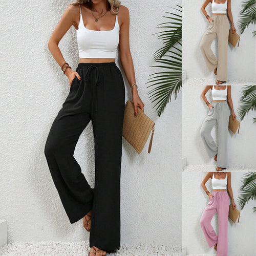 Wide leisure pants for women with elastic waistband and practical pockets Lune London