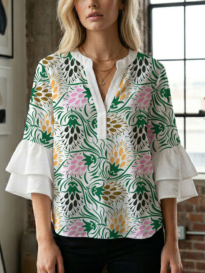 Women's blouse shirt with voluminous sleeves and creative print design Lune London