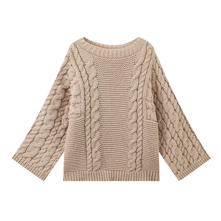 Ladies' knitted sweater with cable pattern and loose fit Lune London
