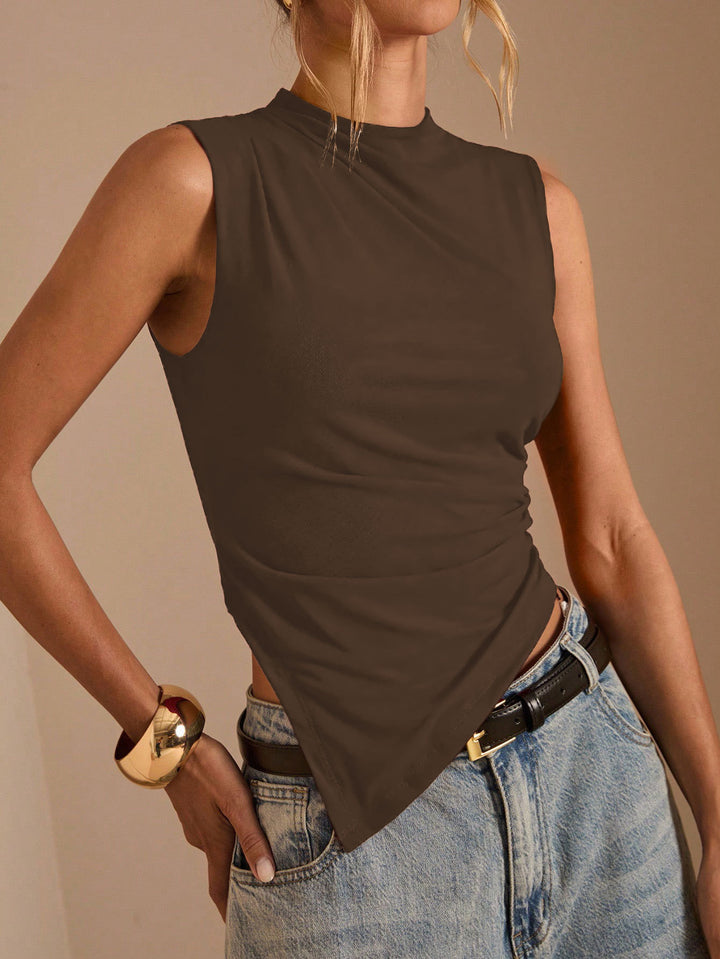 Women Elegant Asymmetrical Top with High Neck and Draped Chic & Style