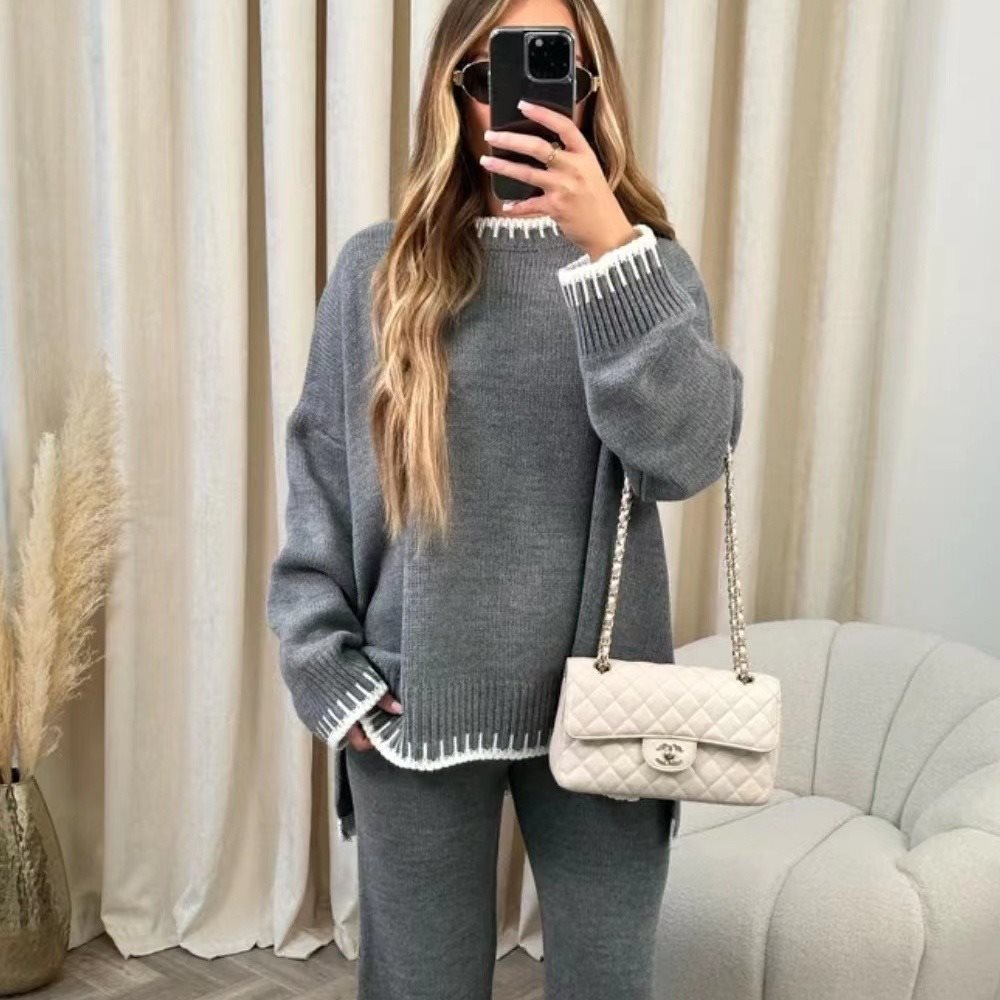 Oversized knitted set for women with contrasting decorative seams Lune London