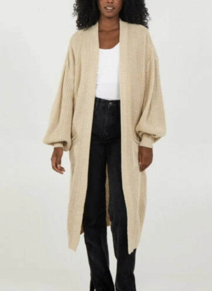 Ladies Long knit cardigan with voluminous sleeves and open cut Lune London