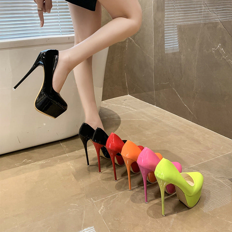 Wedge pumps for women in shiny material and high stiletto heel Lune London