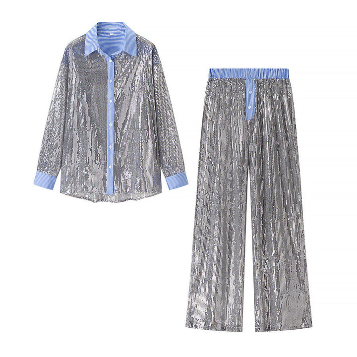 Ladies Glamour Sequined Pajama Set Lune London