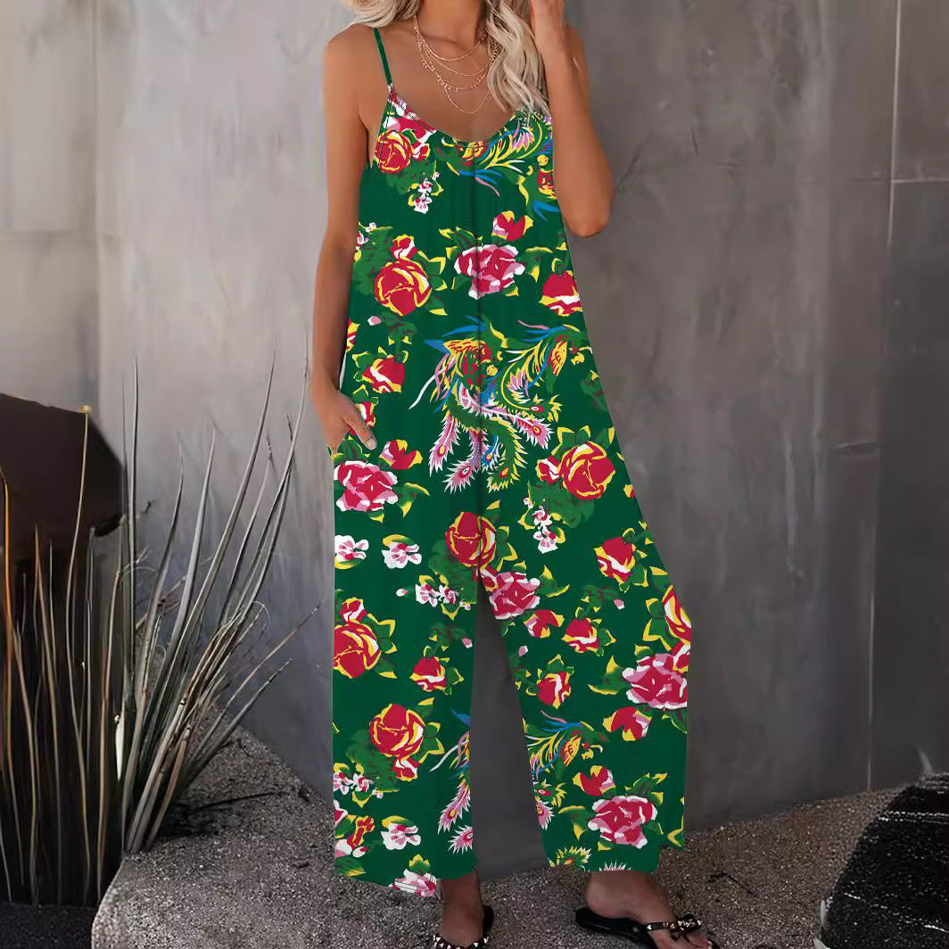 Lady lightweight jumpsuit with floral design and adjustable straps Lune London