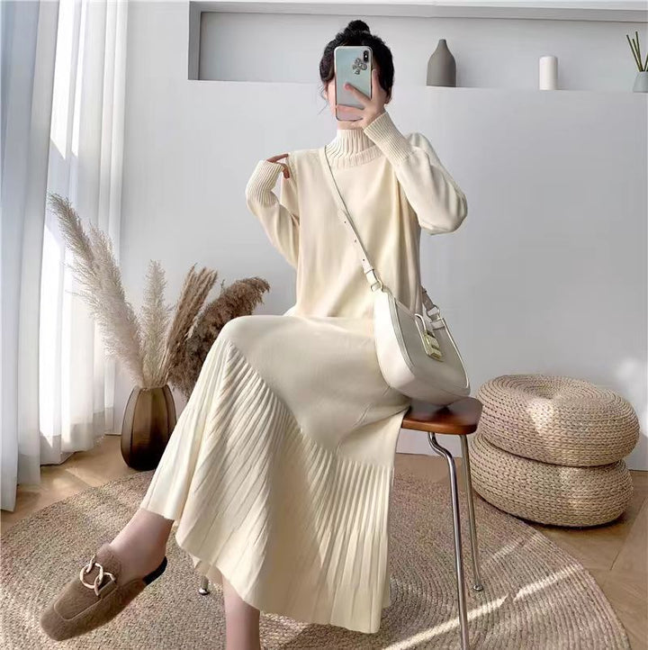 Knit dress for women with ribbed structure and waistband Lune London