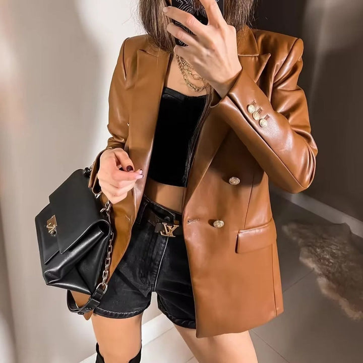 Veste blazer élégante en simili cuir pour femmes Lune London