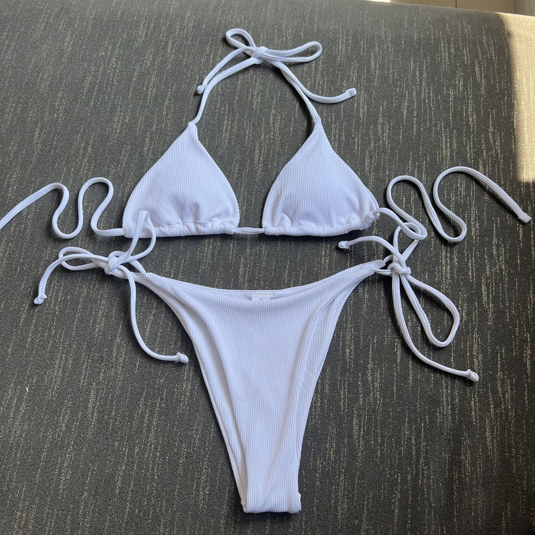 Striped bikini set for women with tie front Lune London