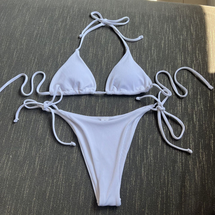 Striped bikini set for women with tie front Lune London