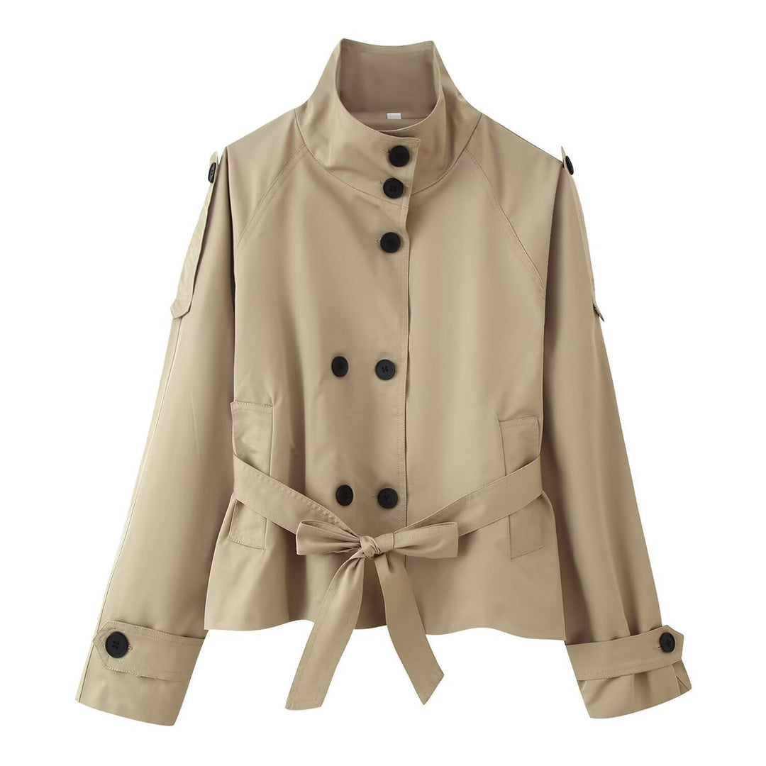 Trendy women's transition jacket with adjustable belt and practical pockets Lune London