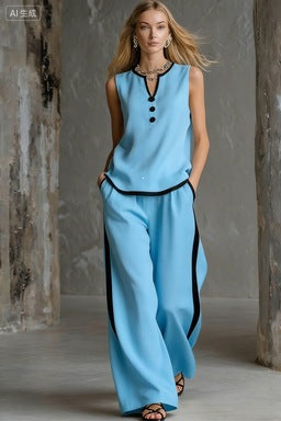 Women Elegant Two-Piece Set with Chic Top and Wide Pants Lune London