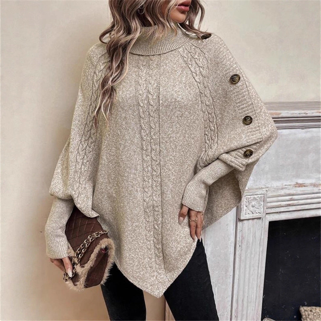 Knit sweater for women with high neck and button detail Lune London